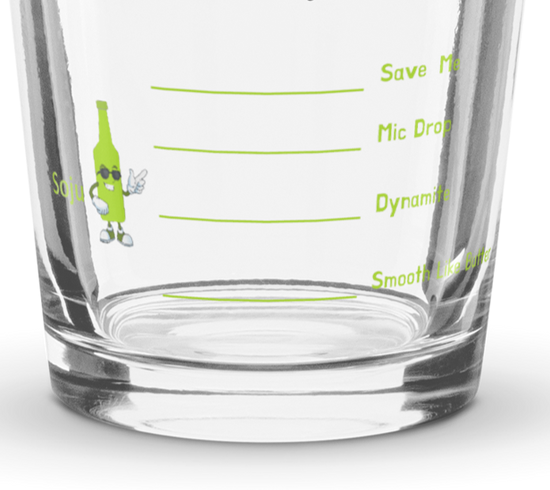 Song-named soju pour guides on the BTS-inspired glasses