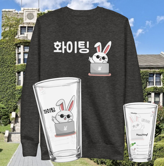 Hwaiting - good luck bunny sweatshirt and somaek glass set